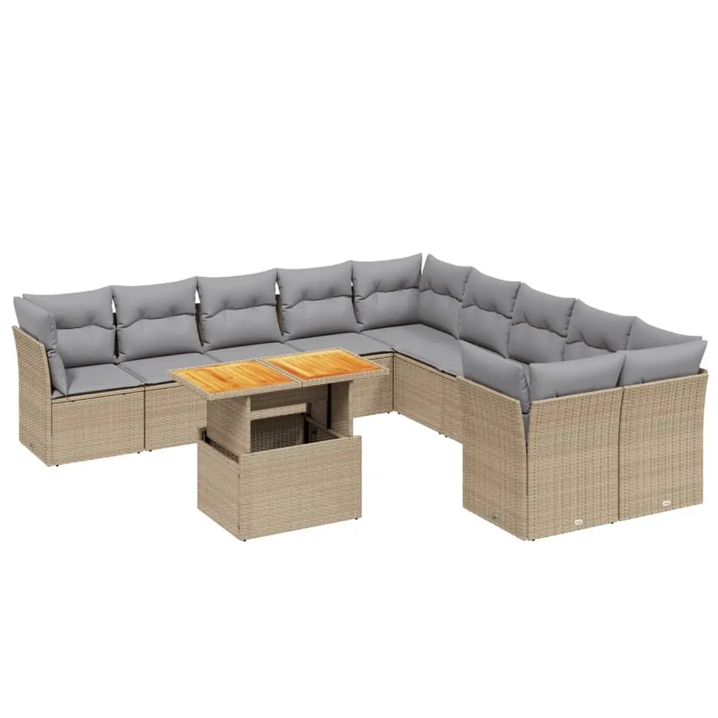 Beige 11-Piece Outdoor Garden Sofa Set with Cushions