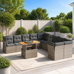 11-Piece Grey Poly Rattan Garden Sofa Set with Cushions
