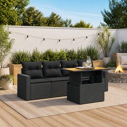 5 Piece Black Poly Rattan Garden Sofa Set for Outdoor Use