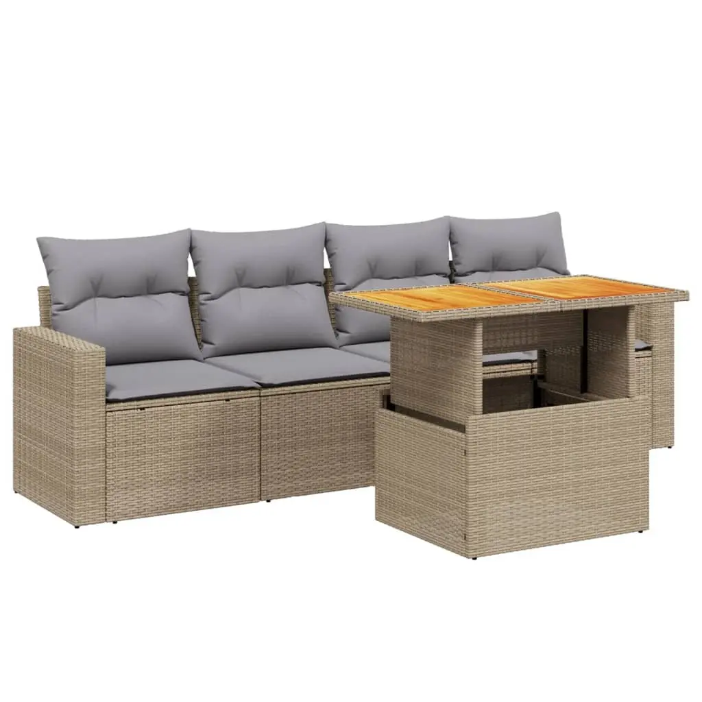 5-Piece Garden Sofa Set with Cushions in Beige