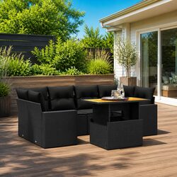 Durable 7-Piece Black Poly Rattan Garden Sofa Set