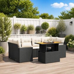 Durable 7 Piece Outdoor Sofa Set in Black Poly Rattan