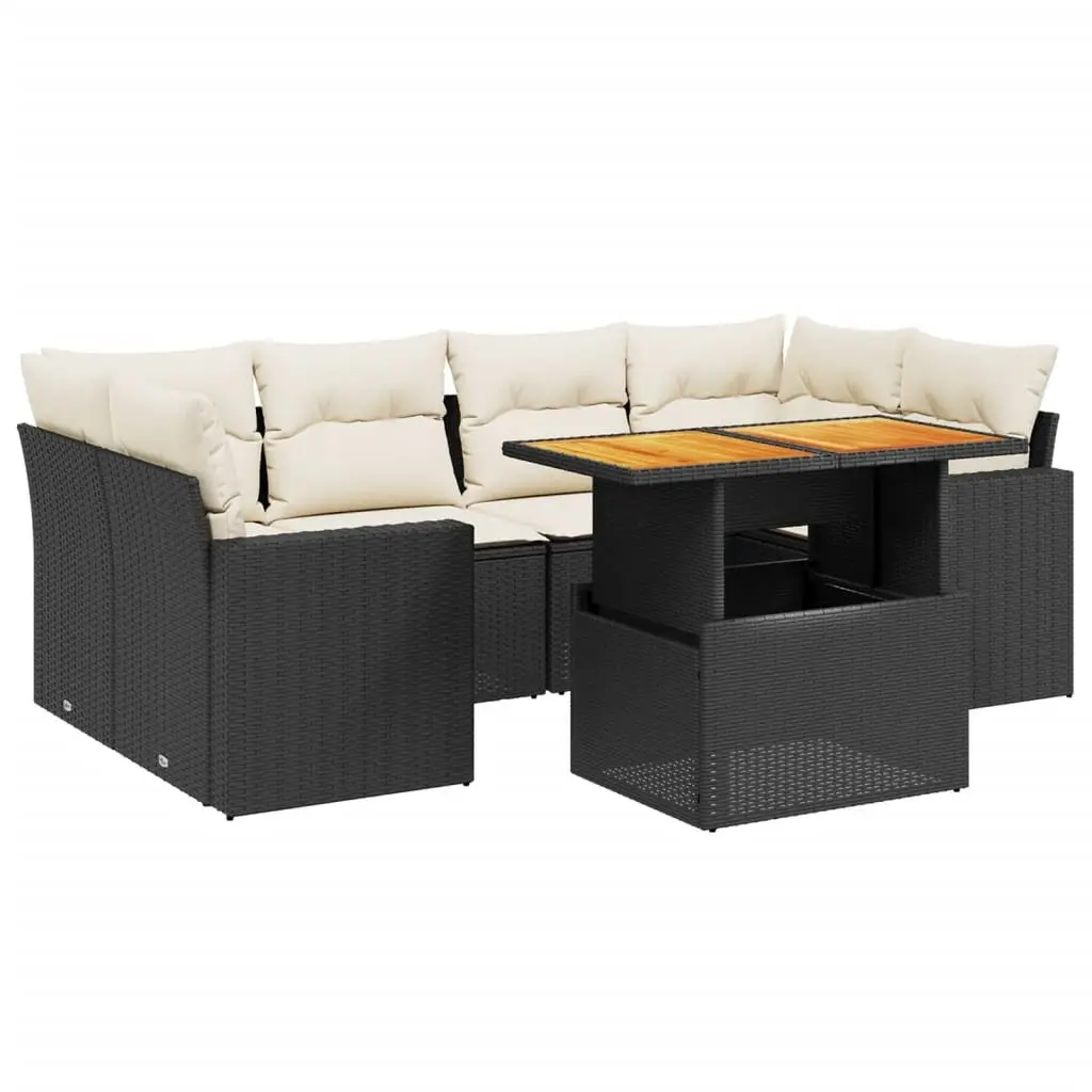 7 Piece Garden Sofa Set PE Rattan Black with Cushions