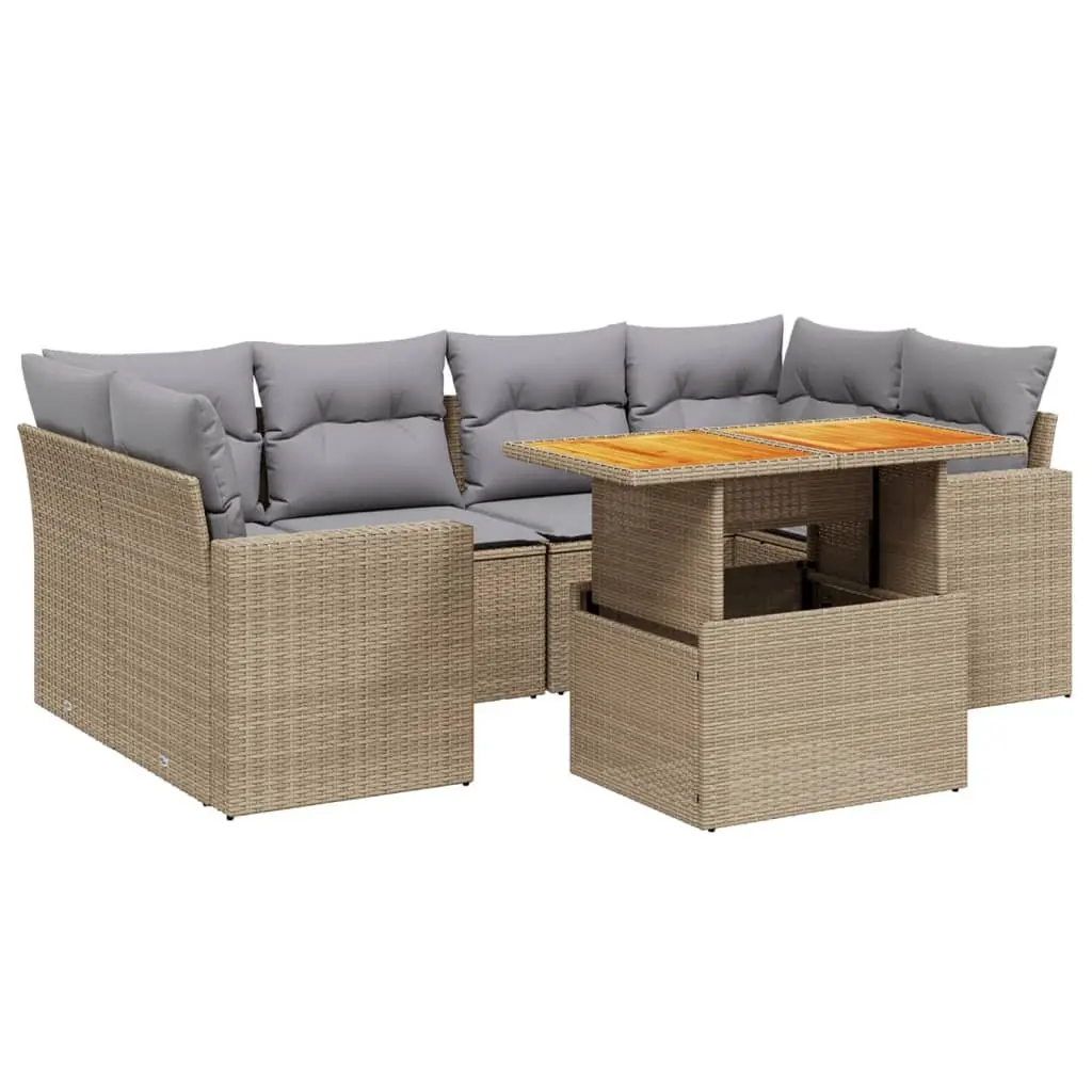 Garden Sofa Set PE Rattan 7 Piece Modular Outdoor Furniture Patio Beige