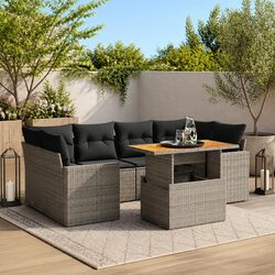 Sturdy 7 Piece Grey Poly Rattan Garden Sofa Set