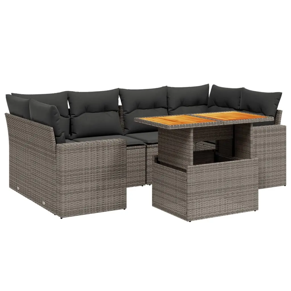 7 Piece Grey Poly Rattan Garden Sofa Set