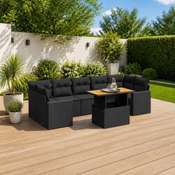 Durable 8 Piece Black Poly Rattan Garden Sofa Set