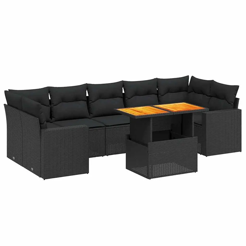 8 Piece Garden Sofa Set PE Rattan Black with Cushions