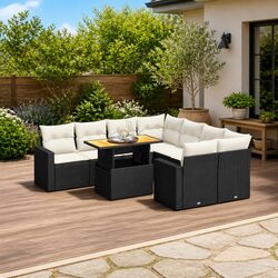 Durable 9-Piece Black Rattan Garden Sofa Set with Cushions