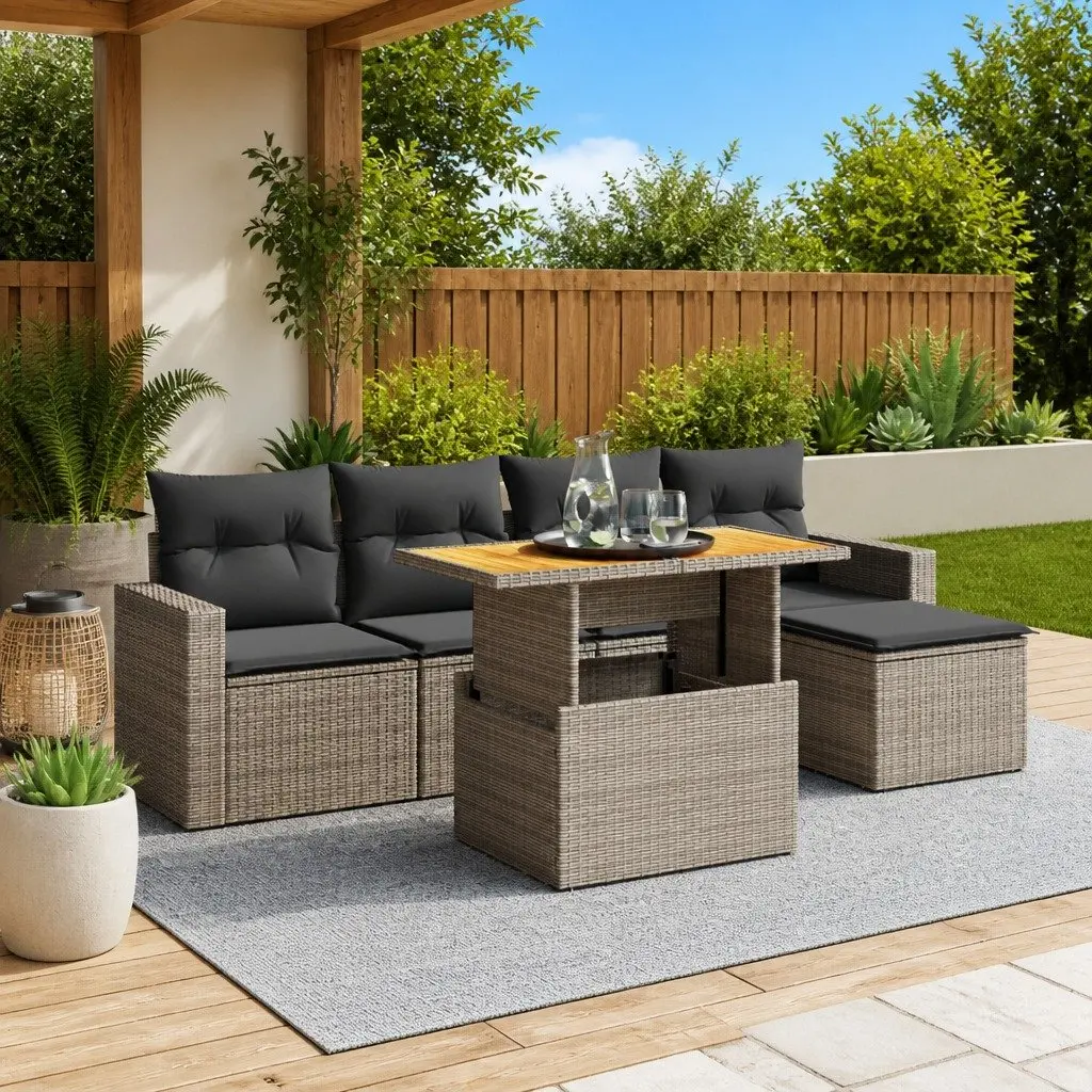 6 Piece Grey Modular Garden Sofa Set with Cushions