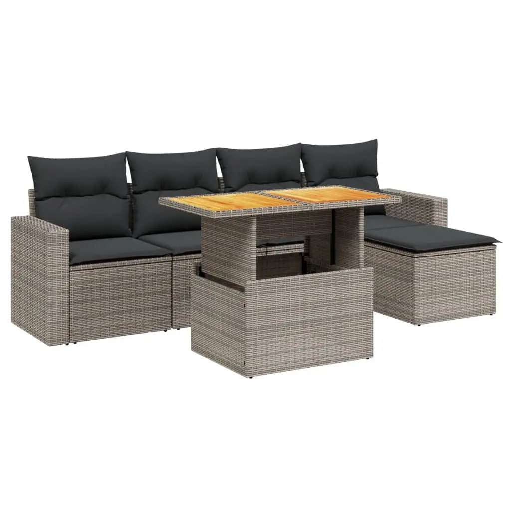 6 Piece Grey Modular Garden Sofa Set with Cushions
