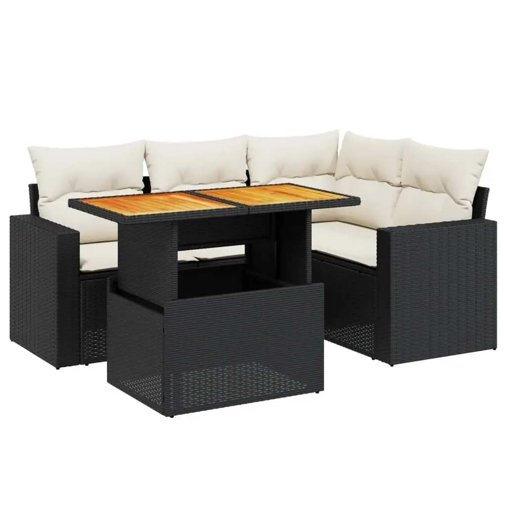 Garden Sofa Set PE Rattan 5 Piece Outdoor Furniture Black Patio Lounge