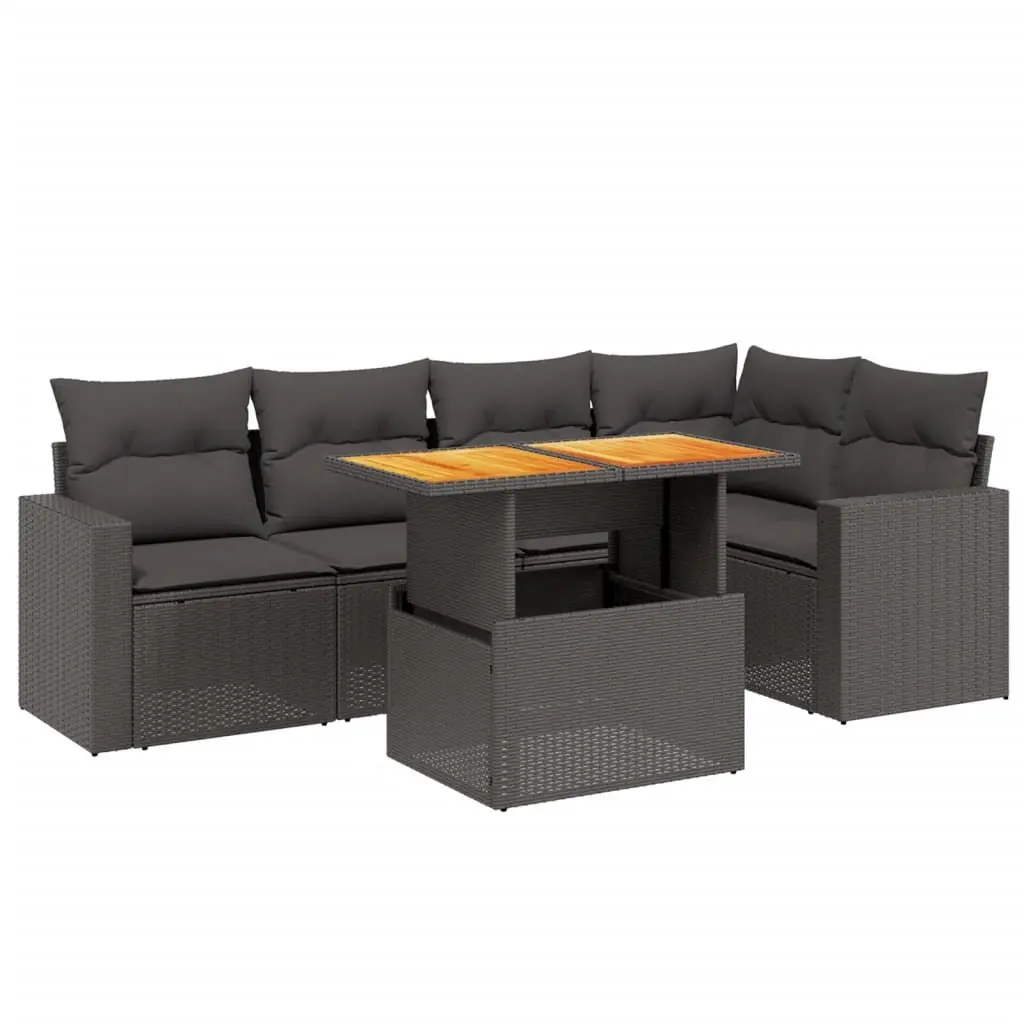 6-Piece Black Poly Rattan Garden Sofa Set
