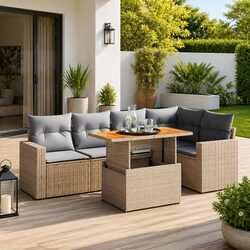 6-Piece Beige Outdoor Sofa Set with Cushions
