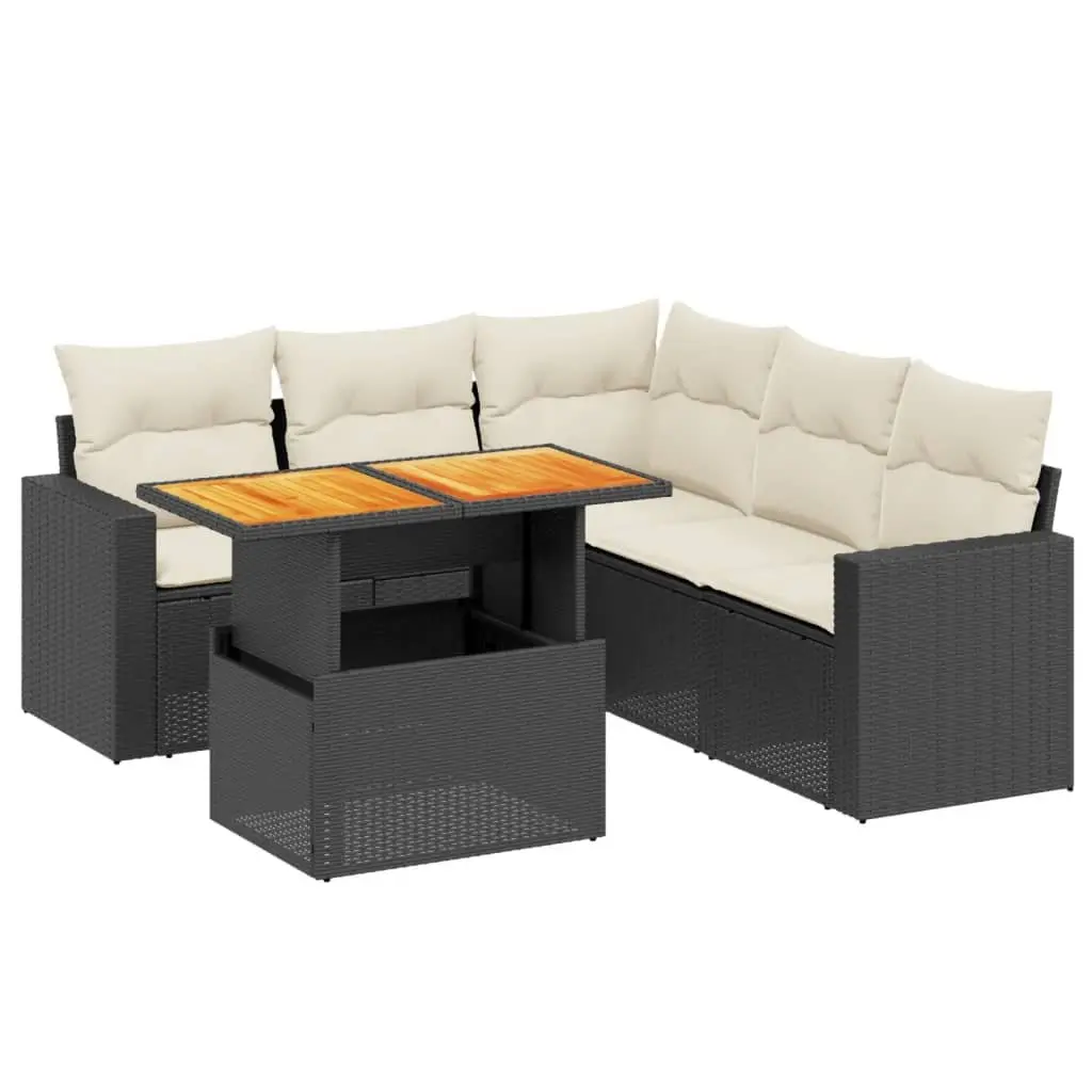 Garden Sofa Set PE Rattan 6 Piece Outdoor Furniture Patio Seating Black