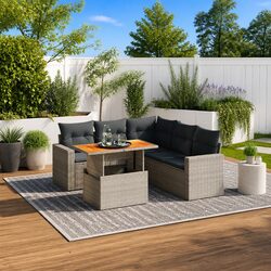 Durable 6 Piece Garden Sofa Set with Adjustable Table