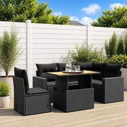 6-Piece Outdoor Garden Sofa Set with Cushions - Black