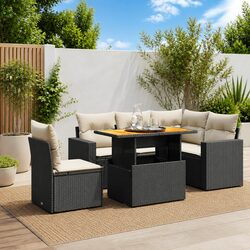 Durable Black Poly Rattan 6-Piece Garden Sofa Set