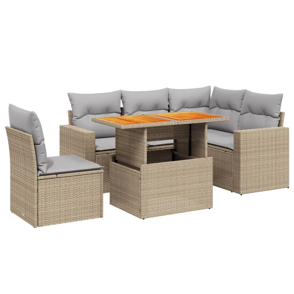 Garden Sofa Set PE Rattan 6 Piece Outdoor Furniture Patio Beige with Cushions
