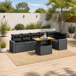 Durable 7 Piece Black Modular Garden Sofa Set