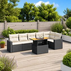 Sturdy 7 Piece Outdoor Garden Sofa Set in Black Rattan