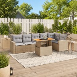 Beige 7-Piece Garden Sofa Set with Adjustable Table