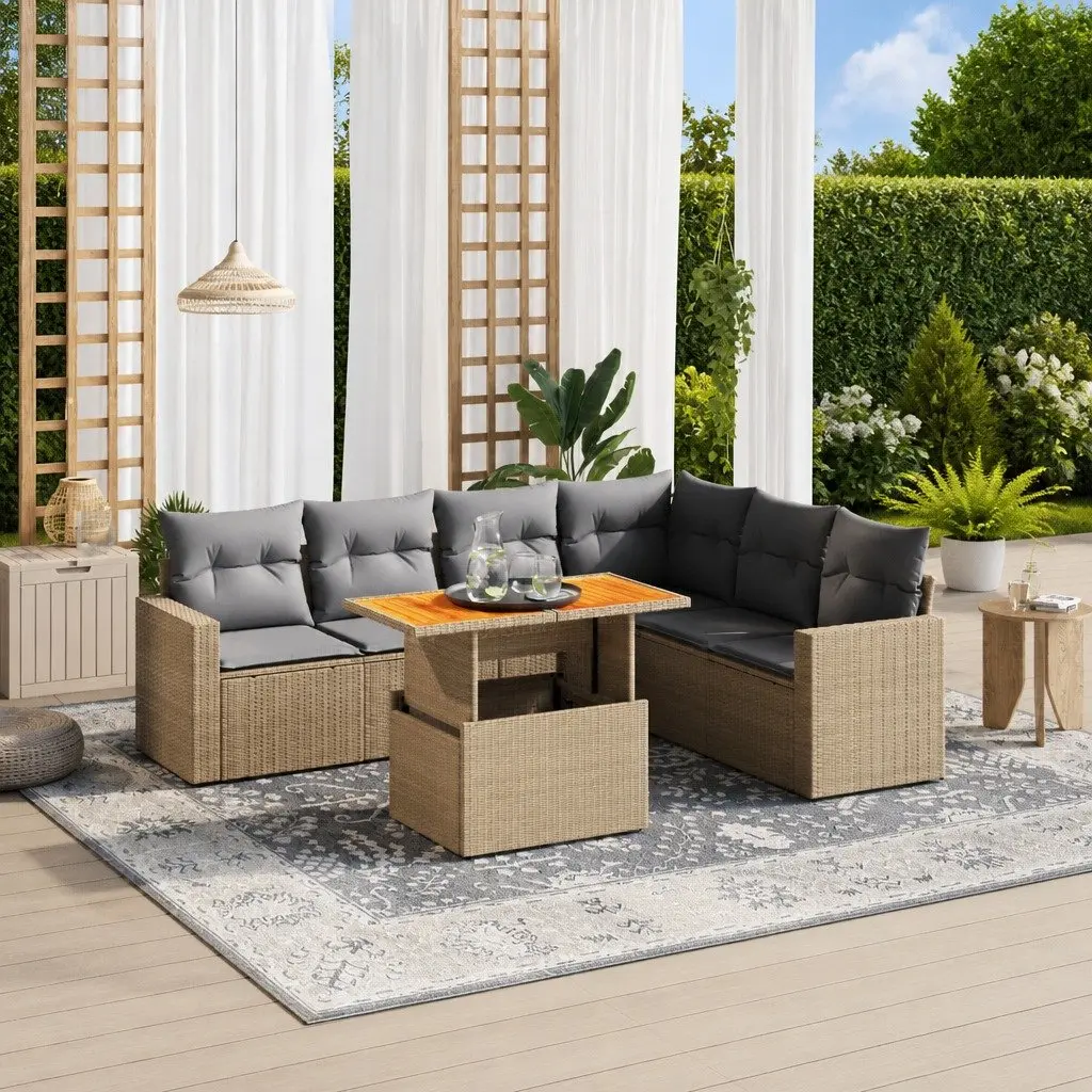 Beige 7 Piece Outdoor Sofa Set with Cushions