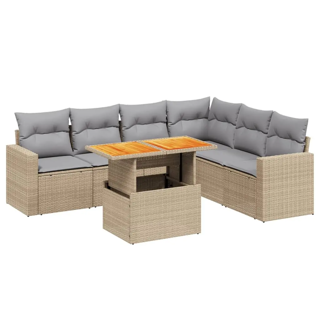 Beige 7 Piece Outdoor Sofa Set with Cushions