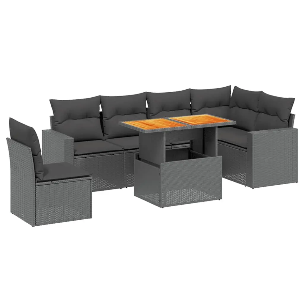 7 Piece Outdoor Garden Sofa Set PE Rattan Black with Cushions