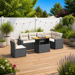 Durable 7 Piece Black Garden Sofa Set with Cushions
