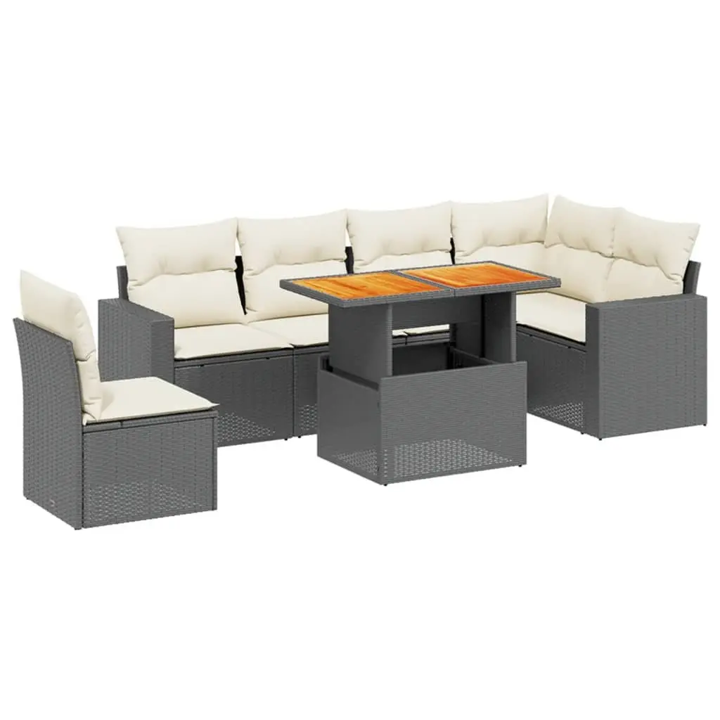 7 Piece Garden Sofa Set PE Rattan Black Outdoor Patio Furniture with Cushions