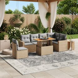 Beige 7 Piece Modular Outdoor Sofa Set with Cushions