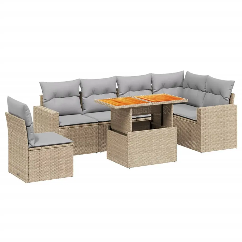 7 Piece Outdoor Garden Sofa Set PE Rattan Beige Modular Furniture with Cushions