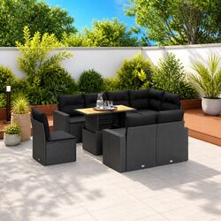 Premium 9 Piece Modular Black Rattan Garden Sofa Set