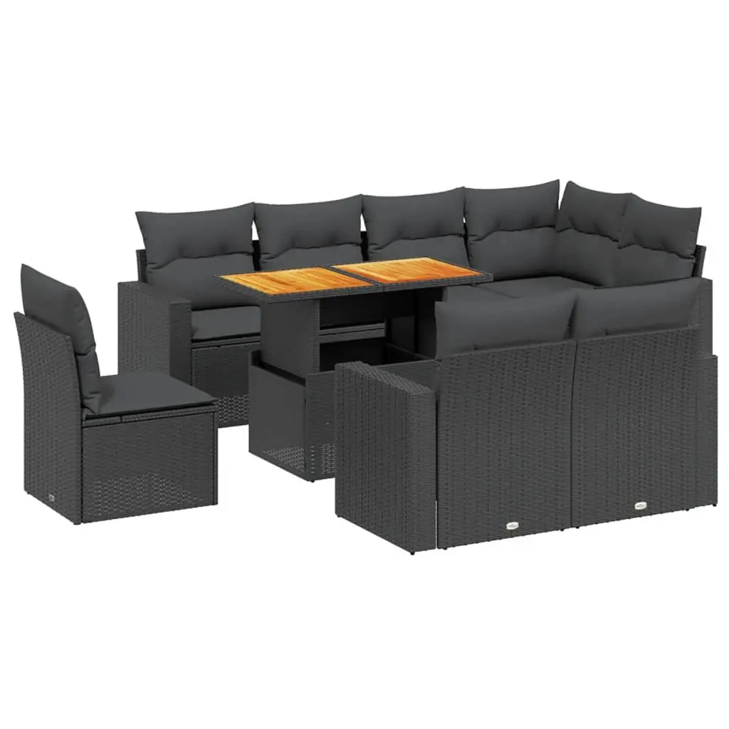 9 Piece Modular Black Rattan Garden Sofa Set