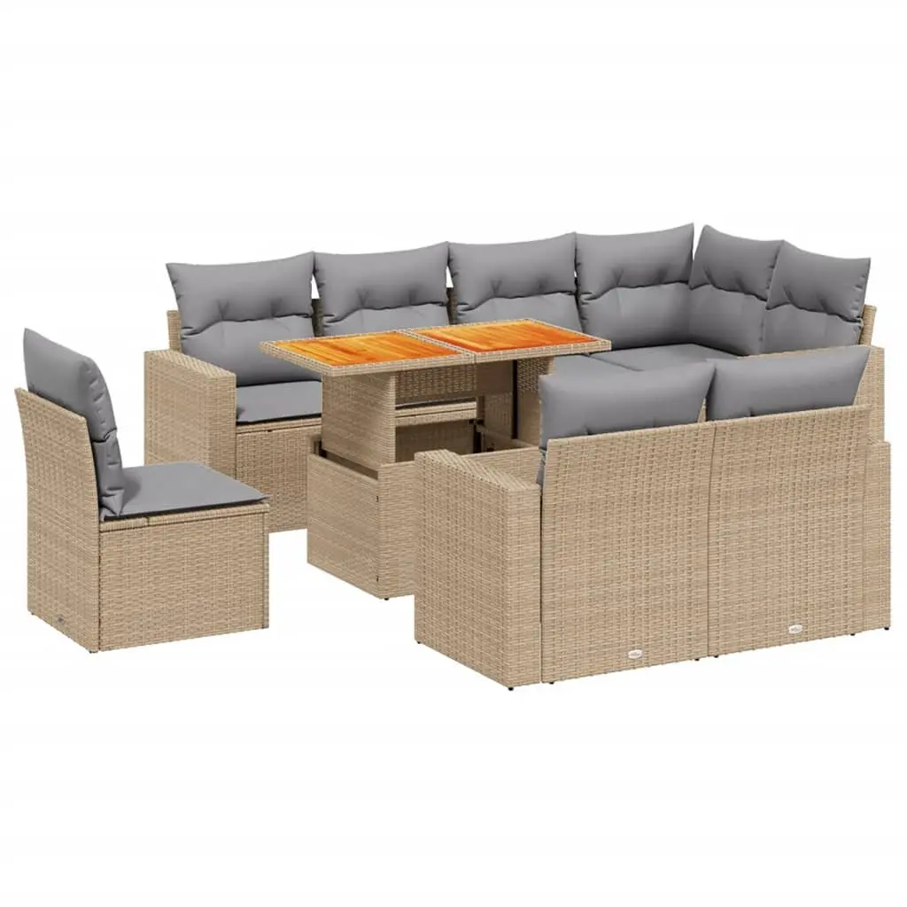 Garden Sofa Set PE Rattan 9 Piece Modular Outdoor Furniture Beige