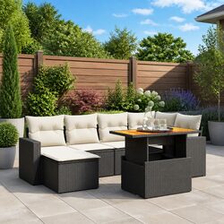 Durable 7 Piece Black Poly Rattan Outdoor Sofa Set