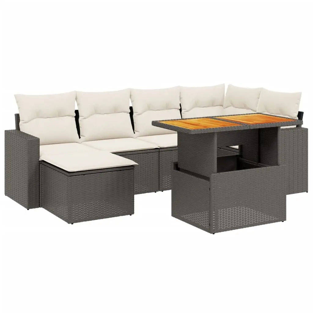 7 Piece Garden Sofa Set PE Rattan Black Modular Patio Furniture with Cushions
