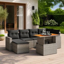 7 Piece Modular Garden Sofa Set in Grey Poly Rattan