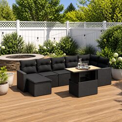 8-Piece Modular Garden Sofa Set with Cushions in Black