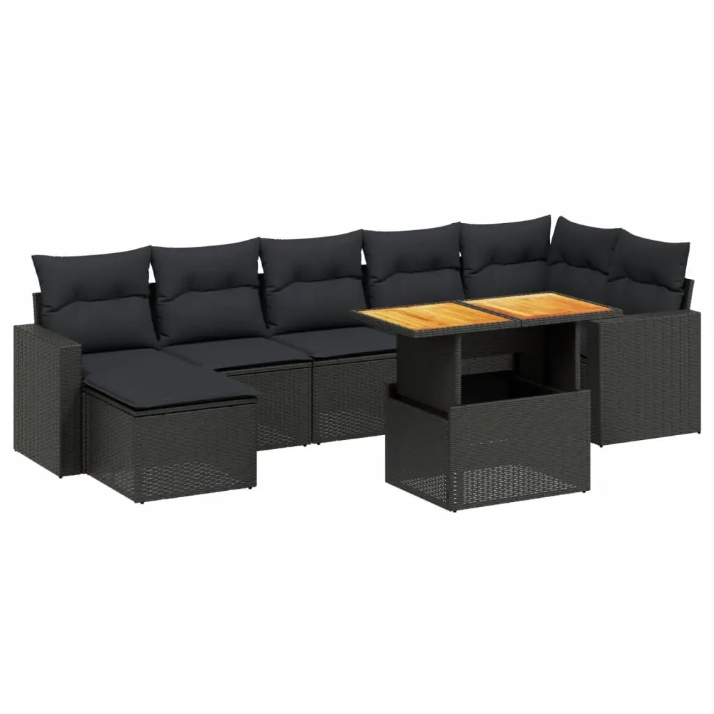 Garden Sofa Set PE Rattan 8 Piece Outdoor Patio Furniture Black with Cushions