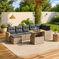 Durable 8 Piece Grey Poly Rattan Garden Sofa Set