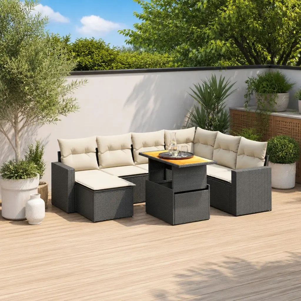 8 Piece Garden Sofa Set PE Rattan Black Outdoor Furniture