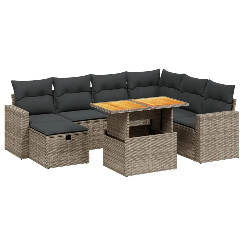 8-Piece Grey Poly Rattan Garden Sofa Set