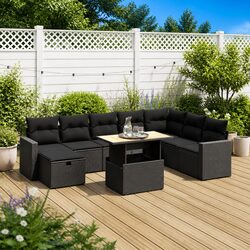 Durable 9 Piece Black Poly Rattan Outdoor Sofa Set