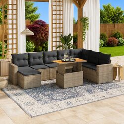 Durable 9 Piece Grey Poly Rattan Garden Sofa Set
