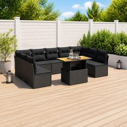 Durable 10 Piece Black Rattan Garden Sofa Set