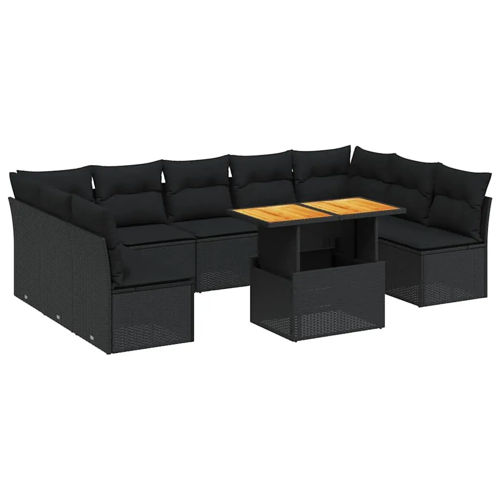 10 Piece Black Rattan Garden Sofa Set