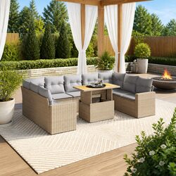 Beige Modular Garden Sofa Set 10 Piece Outdoor Furniture