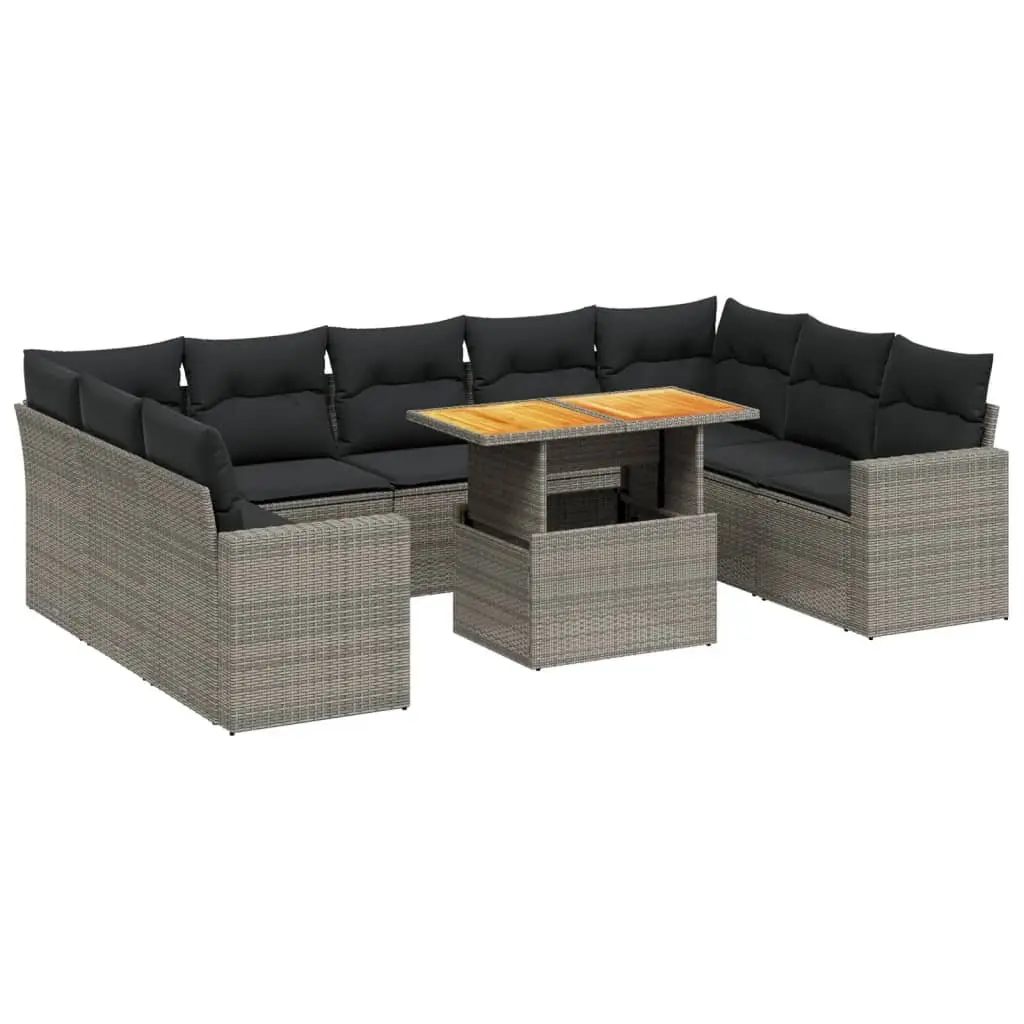Garden Sofa Set PE Rattan 10 Piece Outdoor Furniture Patio Lounger Grey